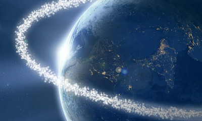 Space junk ring around the Earth viewed from space