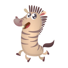 Cute cartoon zebra character icon. Wild animal collection. Baby education. Isolated on white background.  Vector illustration of zebra running and smiling