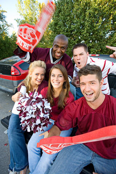 Tailgating: Cheering And Yelling College Football Fan Friends