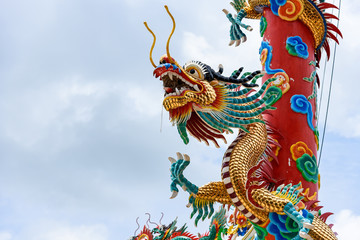 Fototapeta premium Chinese dragon on beautiful sky background.