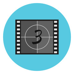 Flat vector film countdown symbol on video tape, film leader, head leader. Cinematography movie production illustration