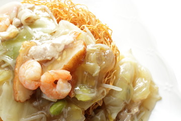 Chinese fried noodles with seafood stir fried