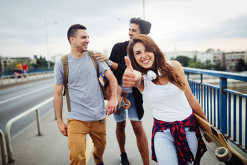 Group of happy friends hang out together