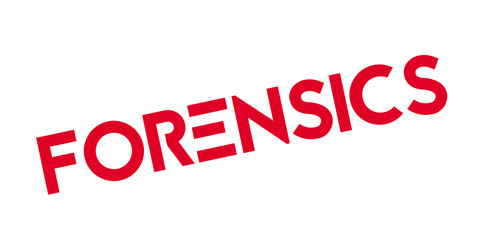 Forensics rubber stamp. Grunge design with dust scratches. Effects can be easily removed for a clean, crisp look. Color is easily changed.