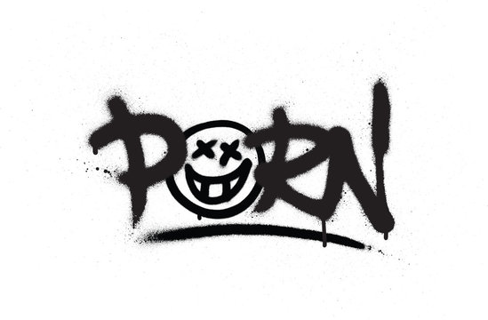 graffiti tag porn sprayed with leak in black on white