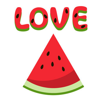 Watermelon red slice summer love isolated icon design positive funny flat vector illustration on white background