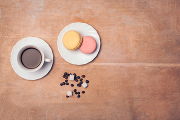 morning breakfast with coffee and macaroons;