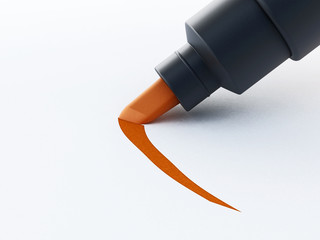 Orange marker pen isolated on white background. 3D illustration - obrazy, fototapety, plakaty