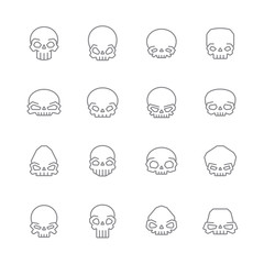 Outline skulls gray vector icon set. Clean and simple design.