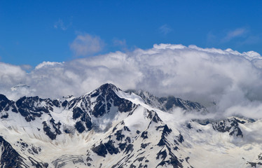 Caucasus Mountain Range. Rocks and glaciers in Elbrus region