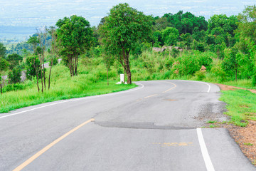 Fototapeta na wymiar A view of a road in Phu Laen Kha National Park at Chaiyaphum, Thailand.