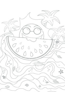 Drawing plates for kids with sun and waves and summer holiday atmosphere