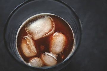 Glass with cold brew coffee, closeup
