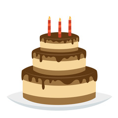 Delicious chocolate birthday cake with happy birthday candles