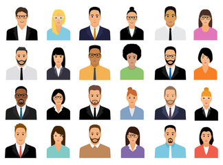 Fototapeta People Icons Set. Team Concept. Diverse business men and women avatar icons. Vector illustration of flat design people characters.   obraz