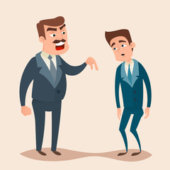 Angry boss man character shouting to employee