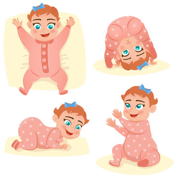 cute smile little baby girl in pink pajama