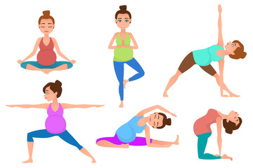 Young pregnancy woman meditation in yoga poses.