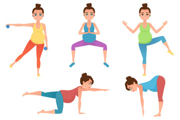 Young pregnancy woman meditation in yoga poses.