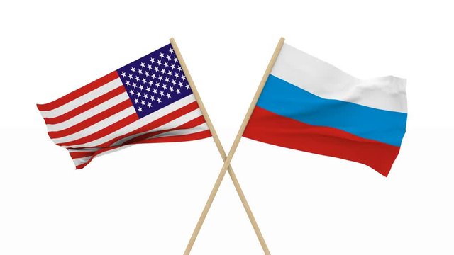 flags USA and Russia. Isolated 3D render