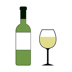 White Wine Bottle and Glass Isolated Vector Illustration