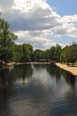 landscape, river, trees and sky
