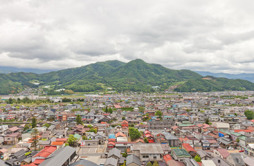 Fototapeta premium View of Kaminoyama city from Kaminoyama Castle, Japan