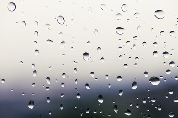 Dirty window of drops in a rainy day