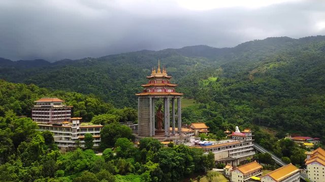 Aerial view from the drone on the Kek Lok Si Temple,above the Penang,Malaysia