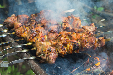 Fried meat at the stake