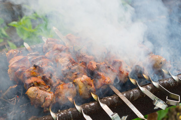 Fried meat at the stake