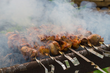 Fried meat at the stake
