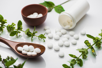 Organic medical pills with herbal plant