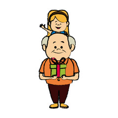 grandfather sits on shoulders girl together fun