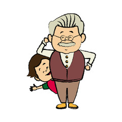 cartoon  grandpa and his grandson family cheerful