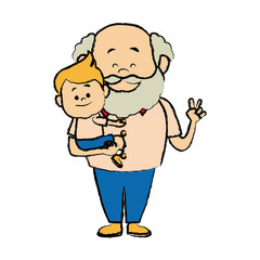 cartoon  grandpa and his grandson family cheerful