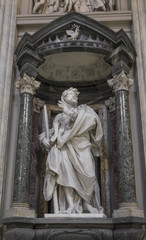 Marble statue disciple of Jesus the Apostle of St. James the Lesser by de Rossi in Basilica di San Giovanni in Laterano (St. John Lateran basilica) in Rome. Rome, Italy, June 2017