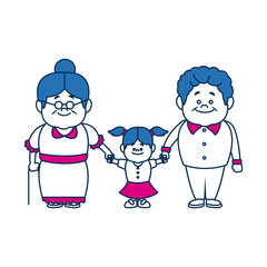 happy grandparents standing with their granddaughter