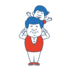 cartoon happy grandpa and his grandson family cheerful