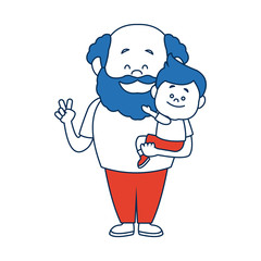 cartoon happy grandpa and his grandson family cheerful