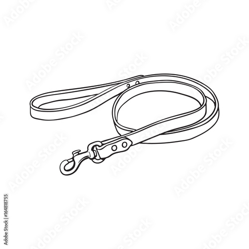 "Simple pet, cat, dog brown leather leash with metal fastener, black