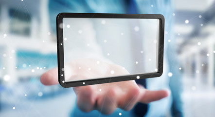 Businessman using digital screens tablet 3D rendering