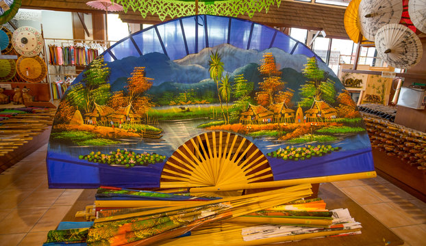 CHIANG MAI,THAILAND, FEBRUARY, 19, 2017 - Big thai colorful fan.