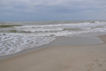 Black sea waves. Stormy day. Beach