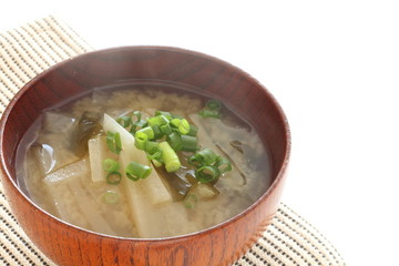 Japanese food, radish and spring onion miso soup