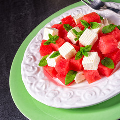 Greek Salad with watermelon, feta and fresh mint