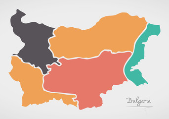Obraz premium Bulgaria Map with states and modern round shapes