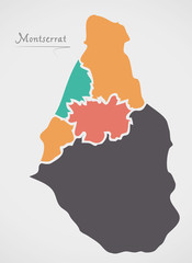 Montserrat Map with states and modern round shapes