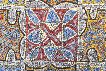 Closeup of multicolored Soviet style mosaic tile 