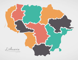 Fototapeta premium Lithuania Map with states and modern round shapes